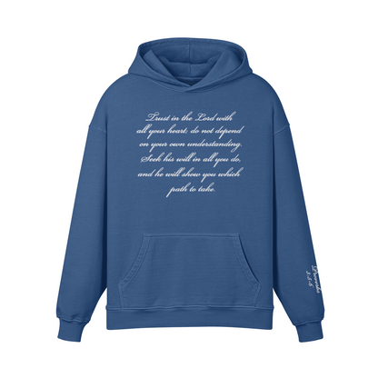 TRUST IN THE LORD (PROVERBS 3:5–6) OCEAN BLUE COTTON HOODIE